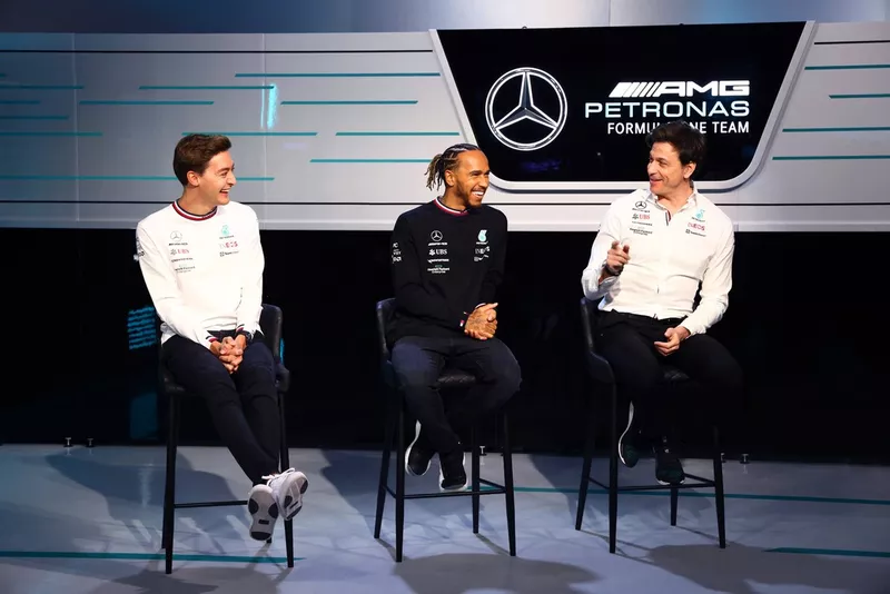 George Russell, Lewis Hamilton, Mercedes, Toto Wolff, team principal et PDG, Mercedes AMG