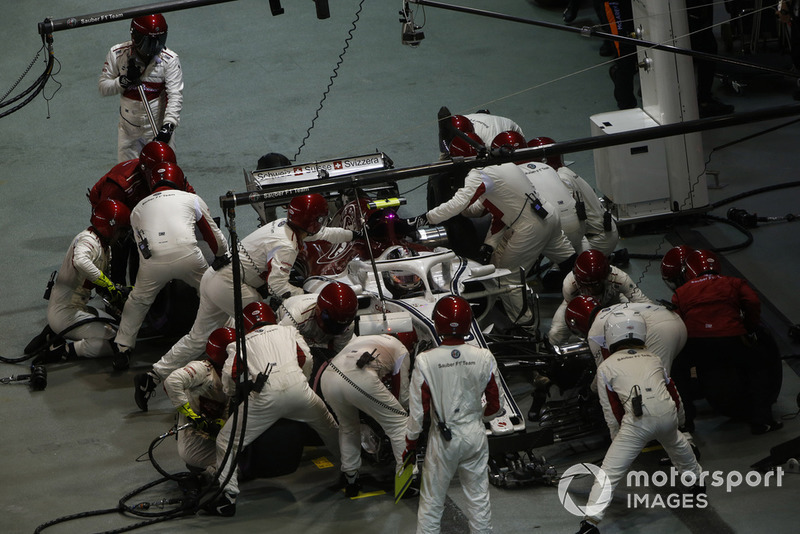 Charles Leclerc, Sauber C37, makes a pit stop