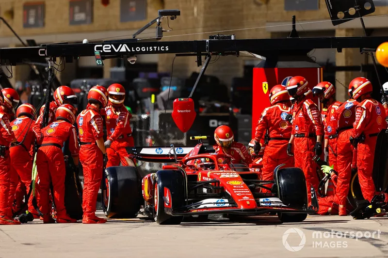Carlos Sainz, Ferrari SF-24, leaves the pits after a stop
