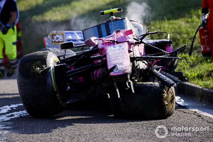 El monoplaza de Lance Stroll, Racing Point RP20 después del accidente