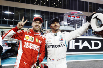 Sebastian Vettel, Ferrari, en Lewis Hamilton, Mercedes AMG F1
