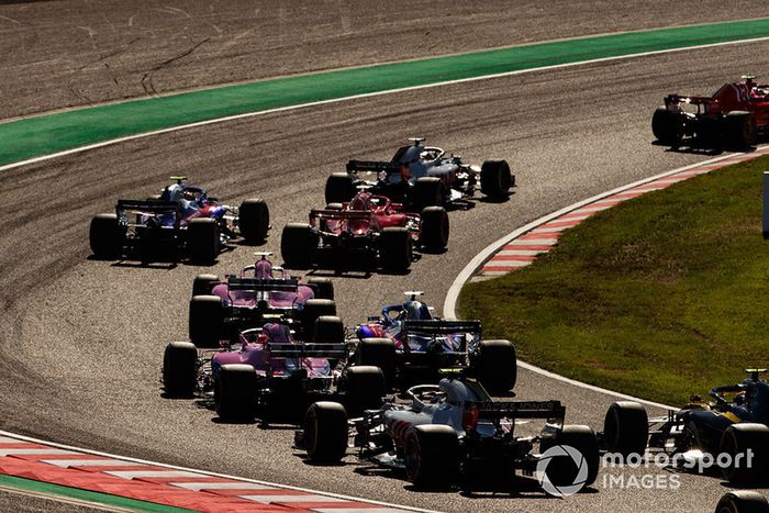 Romain Grosjean, Haas F1 Team VF-18, Pierre Gasly, Scuderia Toro Rosso STR13, Sebastian Vettel, Ferrari SF71H, Brendon Hartley, Toro Rosso STR13, Sergio Perez, Racing Point Force India VJM11, Esteban Ocon, Racing Point Force India VJM11, y Kevin Magnussen, Haas F1 Team VF-18