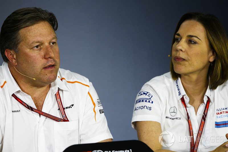 Zak Brown, Executive Director, McLaren Technology Group, and Claire Williams, Deputy Team Principal, Williams Martini Racing, in the team principals Press Conference