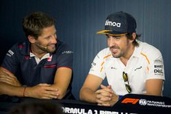 Romain Grosjean, Haas F1 and Fernando Alonso, McLaren in the Press Conference