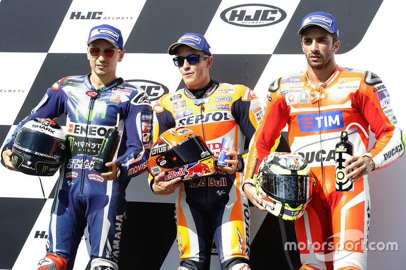 Polesitter Marc Marquez, Repsol Honda Team, tweede Jorge Lorenzo, Yamaha Factory Racing, derde Andre