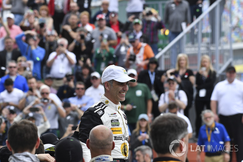 #5 Action Express Racing Cadillac DPi, P: Joao Barbosa celebrates in Victory Lane