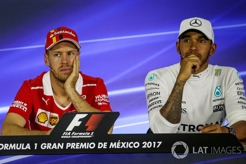 Sebastian Vettel, Ferrari and Lewis Hamilton, Mercedes AMG F1 in the Press Conference