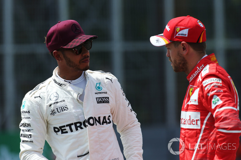 Polesitter Lewis Hamilton, Mercedes AMG F1; 2. Sebastian Vettel, Ferrari