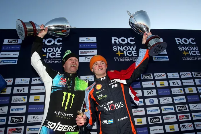 Podio: Ganadores Petter Solberg, Oliver Solberg
