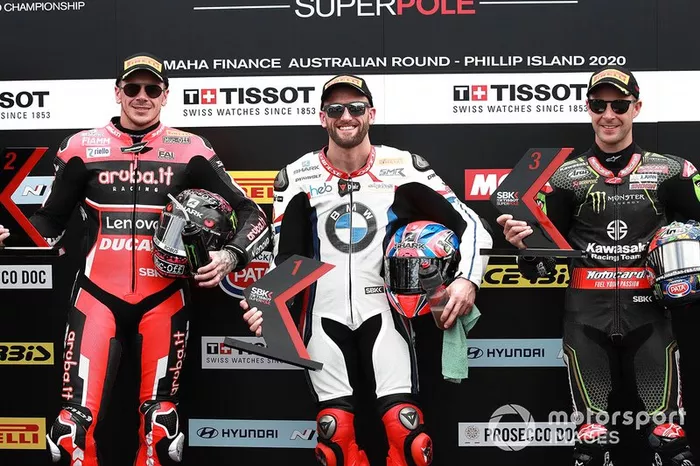 Pole position di Tom Sykes, BMW Motorrad WorldSBK Team, secondo posto Scott Redding, Aruba.it Racing Ducati, terzo posto Jonathan Rea, Kawasaki Racing Team