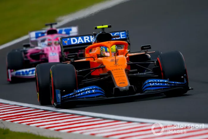 Lando Norris, McLaren MCL35, Sergio Pérez, Racing Point RP20