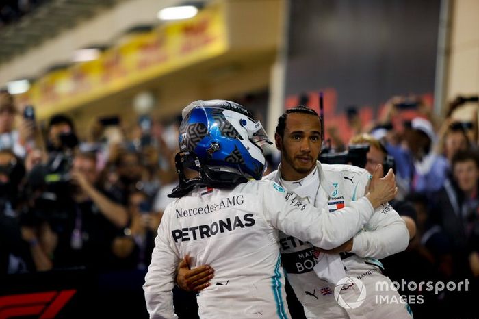 Lewis Hamilton, Mercedes AMG F1, 1st position, and Valtteri Bottas, Mercedes AMG F1, 2nd position, in Parc Ferme