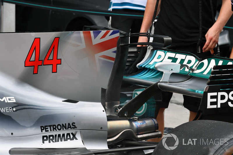 Detalle aerodinámico y del alerón trasero del Mercedes-Benz F1 W08