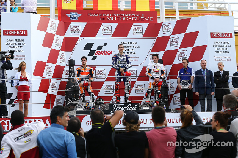 2013: 1. Jorge Lorenzo, 2. Dani Pedrosa, 3. Marc Marquez
