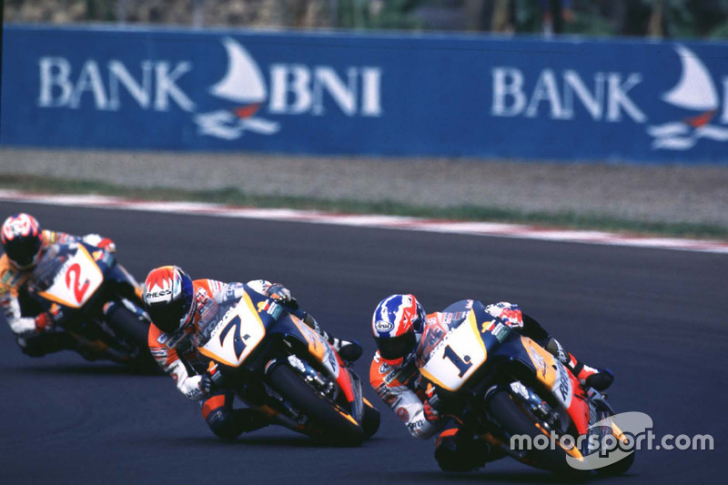 Mick Doohan, Repsol Honda Team; Tadayuki Okada, Repsol Honda Team; Alex Crivillé, Repsol Honda Team