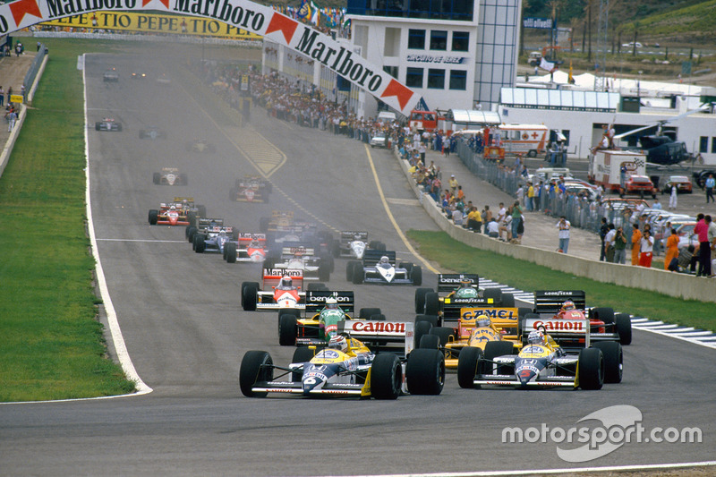 Start: Nelson Piquet, Williams FW11B Honda; Nigel Mansell, Williams FW11B Honda; Ayrton Senna, Lotus