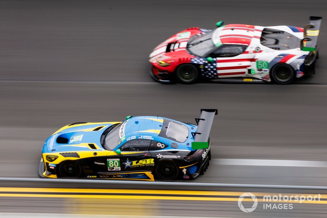 #80 Lone Star Racing Mercedes-AMG GT3: Dan Knox, Scott Andrews, Eric Filgueiras, Ralf Aron, #60 Acura Meyer Shank Racing w/Curb Agajanian Acura ARX-06: Tom Blomqvist, Colin Braun, Scott Dixon, Felix Rosenqvist