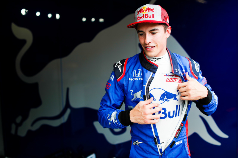 Marc Marquez, tests the Toro Rosso F1 car