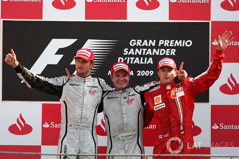 Podium : le vainqueur Rubens Barrichello, Brawn Grand Prix, le second Jenson Button, Brawn Grand Prix, le troisième Kimi Raikkonen, Ferrari