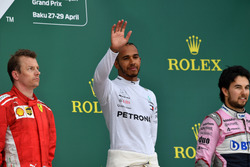 Podium: race winner Lewis Hamilton, Mercedes-AMG F1, second place Kimi Raikkonen, Ferrari, third place Sergio Perez, Force India
