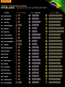 Pirelli selected sets per driver