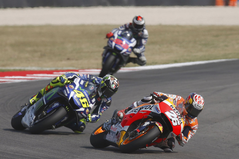 Dani Pedrosa, Repsol Honda Team; Valentino Rossi, Yamaha Factory Racing; Jorge Lorenzo, Yamaha Factory Racing