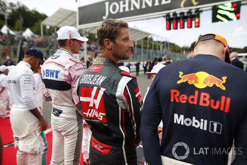 Max Verstappen, Red Bull Racing, Romain Grosjean, Haas F1 Team, Esteban Ocon, Racing Point Force India, y Lewis Hamilton, Mercedes AMG F1