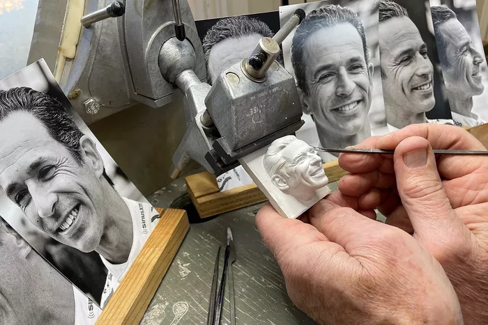 Helio Castroneves, Meyer Shank Racing at BorgWarner trophy modeling in ceramic by William Behrends