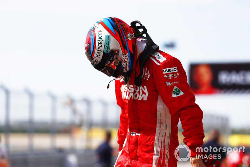 Kimi Raikkonen, Ferrari, 1st position, celebrates in Parc Ferme