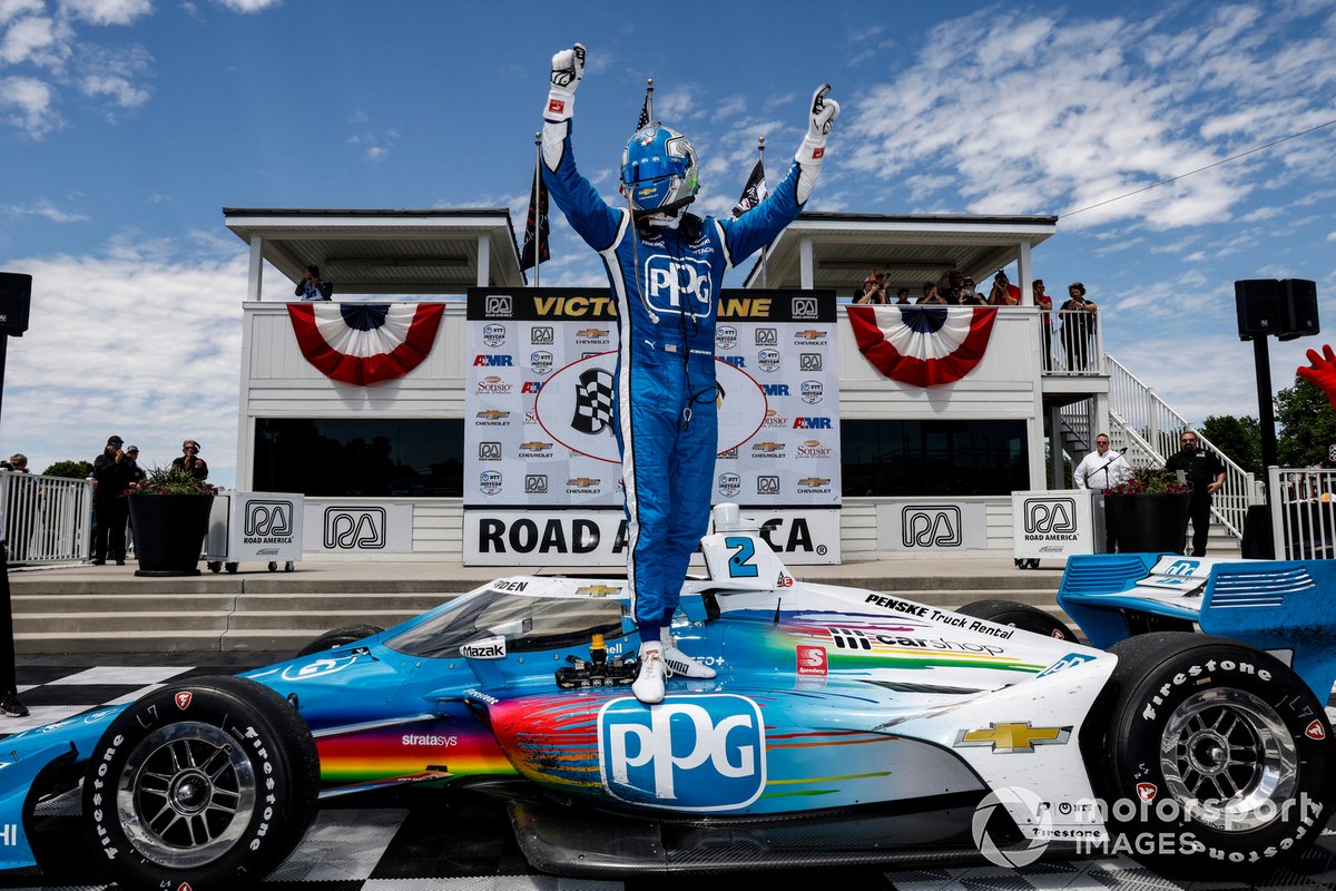 Winner Josef Newgarden, Team Penske Chevrolet, podium, celebration, victory lane