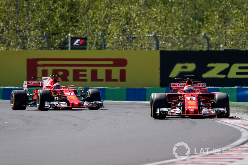 Sebastian Vettel, Ferrari SF70-H y Kimi Raikkonen, Ferrari SF70-H