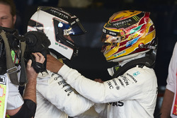 Lewis Hamilton, Mercedes AMG F1, congratulates Race winner Valtteri Bottas, Mercedes AMG F1