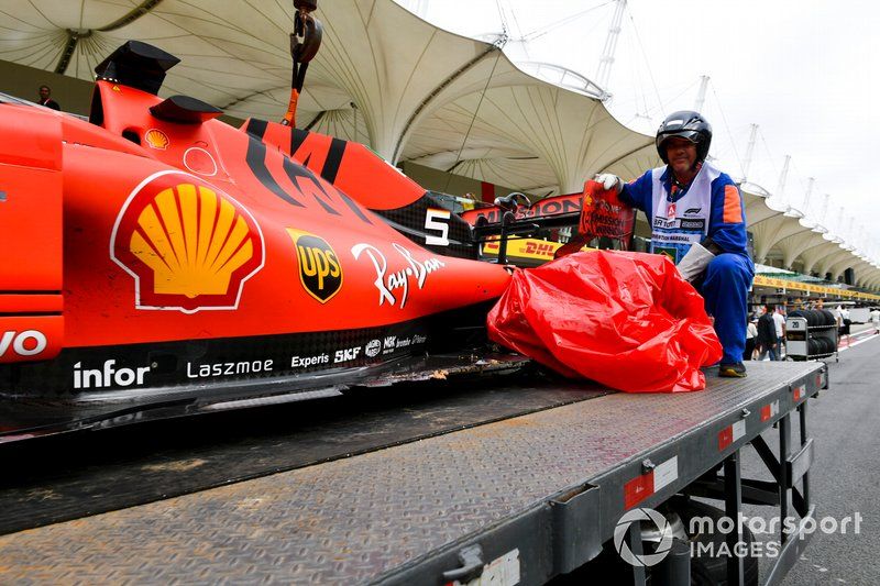 Monoplaza dañado de Sebastian Vettel, Ferrari SF90