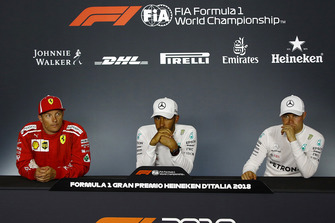 Press conference: race winner Lewis Hamilton, Mercedes AMG F1, second place Kimi Raikkonen, third place Valtteri Bottas, Mercedes AMG F1