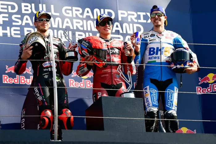 Marco Bezzecchi, Aprilia Racing, Alex Márquez, Gresini Racing, Marc Márquez, Ducati Team