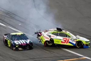 Jimmie Johnson, Hendrick Motorsports, Chevrolet Camaro Ally and Tyler Reddick, Richard Childress Racing, Chevrolet Camaro Symbicort wreck