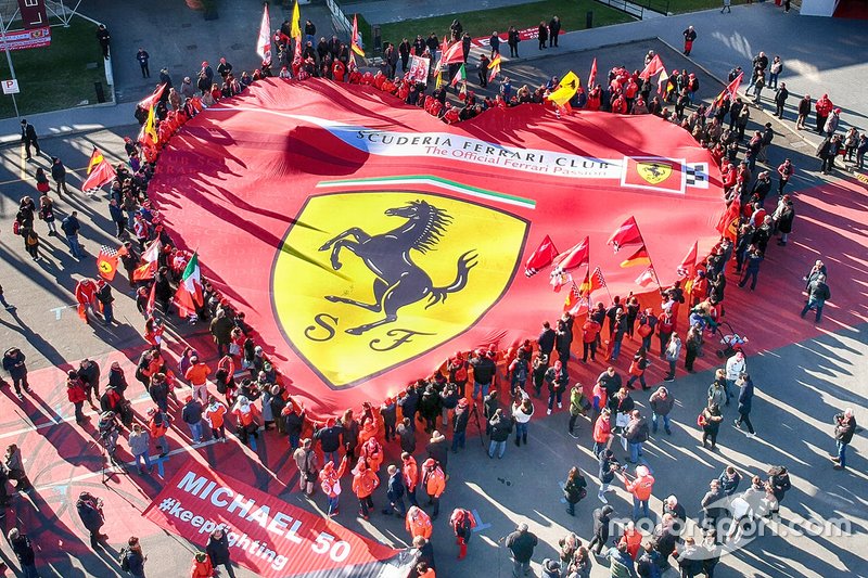 Ferrari flag at the 'Michael 50' exhibition in the Ferrari Museum in Maranello