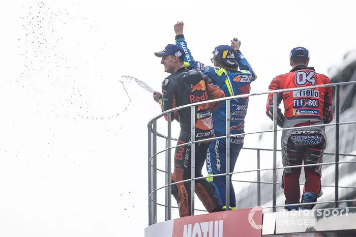 Podio: ganador, Andrea Dovizioso, Ducati Team, segundo, Alex Rins, Team Suzuki MotoGP, tercero, Pol Espargaro, Red Bull KTM Factory Racing