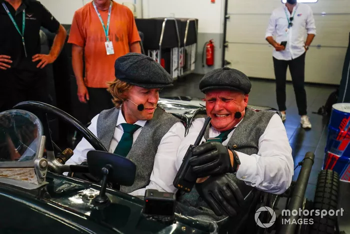 Sebastian Vettel, Aston Martin, Johnny Herbert, Sky TV, in the Aston Martin Grean Pea TT1 from 1922