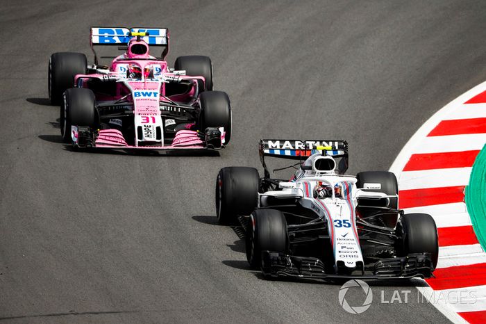 Sergey Sirotkin, Williams FW41, Esteban Ocon, Force India VJM11