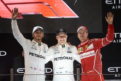 Podium: Second place Lewis Hamilton, Mercedes AMG F1, Race winner Valtteri Bottas, Mercedes AMG F1,