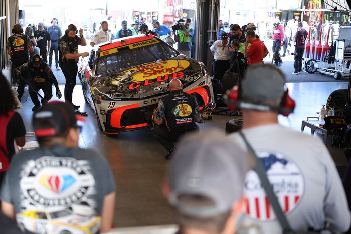 Chase Briscoe in the garage, Joe Gibbs Racing Toyota