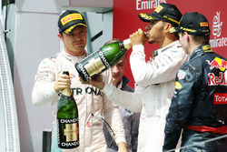 The podium (L to R): Nico Rosberg, Mercedes AMG F1, second; Lewis Hamilton, Mercedes AMG F1, race wi