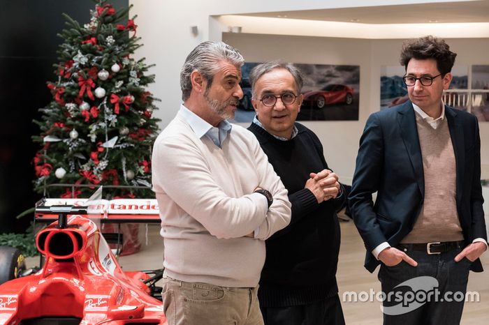 Arrivabene, Marchionne y Binotto en el almuerzo de Navidad de Ferrari