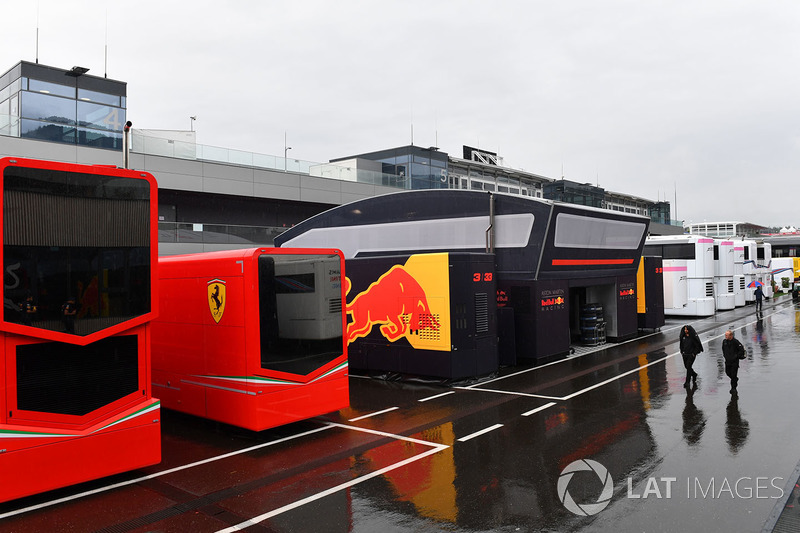 Ferrari and Red Bull Racing motorhome