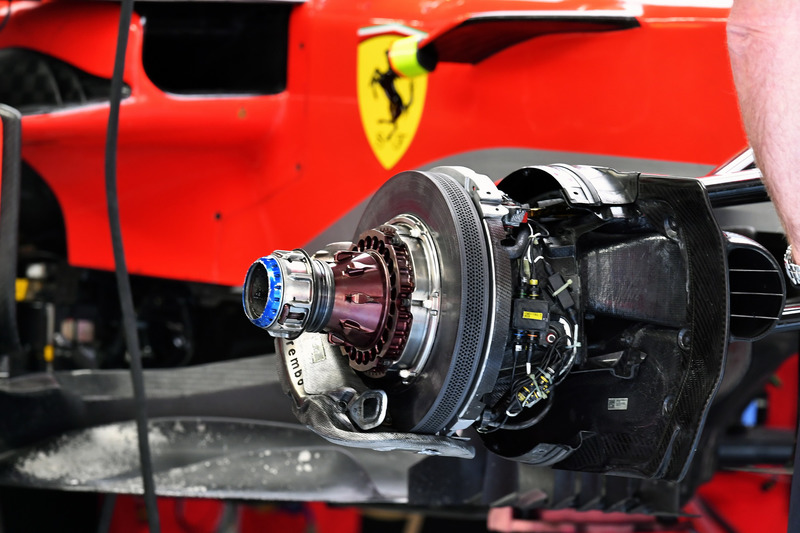 Ferrari SF-71H front brake and wheel hub detail