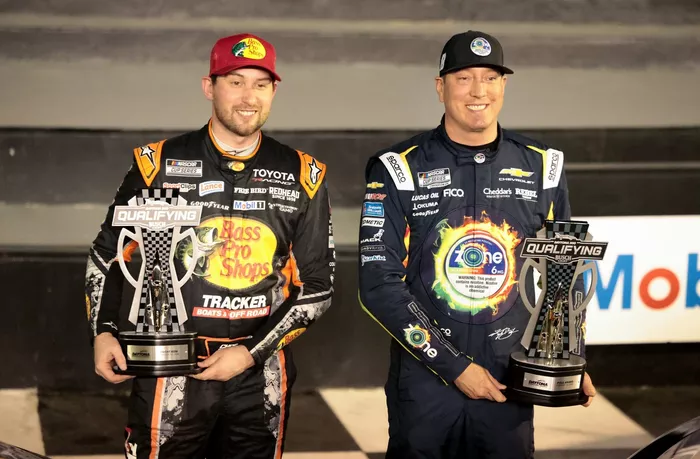 Daytona 500 front row starters Chase Briscoe (left) and Kyle Busch (right).