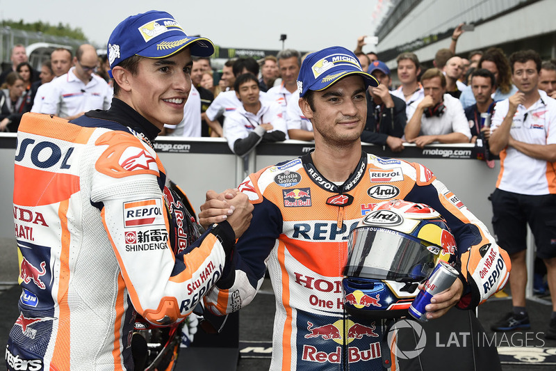 Race winner Marc Marquez, Repsol Honda Team, Second place Dani Pedrosa, Repsol Honda Team