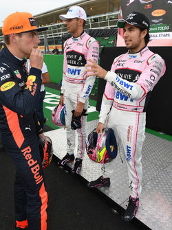 Esteban Ocon, Sahara Force India F1, Sergio Perez, Sahara Force India and Max Verstappen, Red Bull Racing