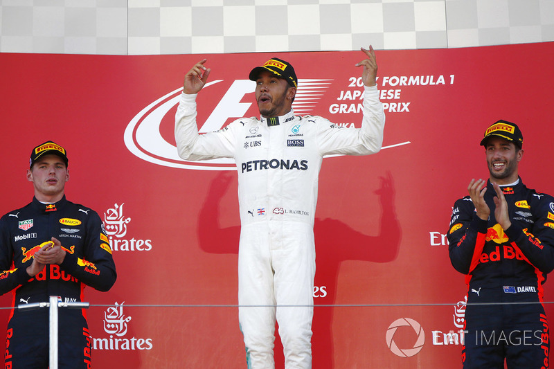 Podium: race winner Lewis Hamilton, Mercedes AMG F1, second place Max Verstappen, Red Bull Racing, third place Daniel Ricciardo, Red Bull Racing